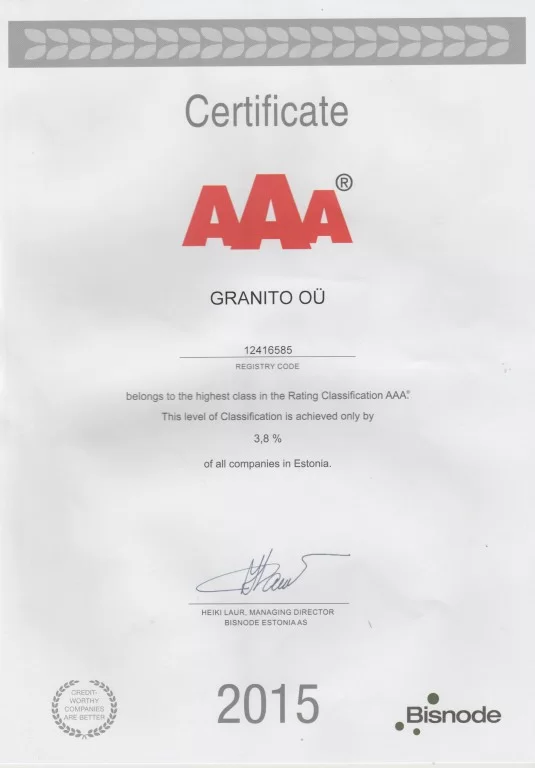 Granito OÜ AAA-krediidireiting